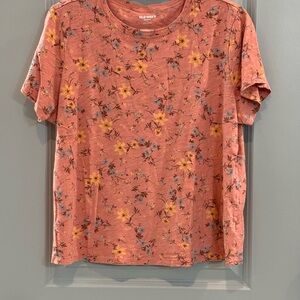 Old Navy Rose Coral Floral Short Sleeve Tee